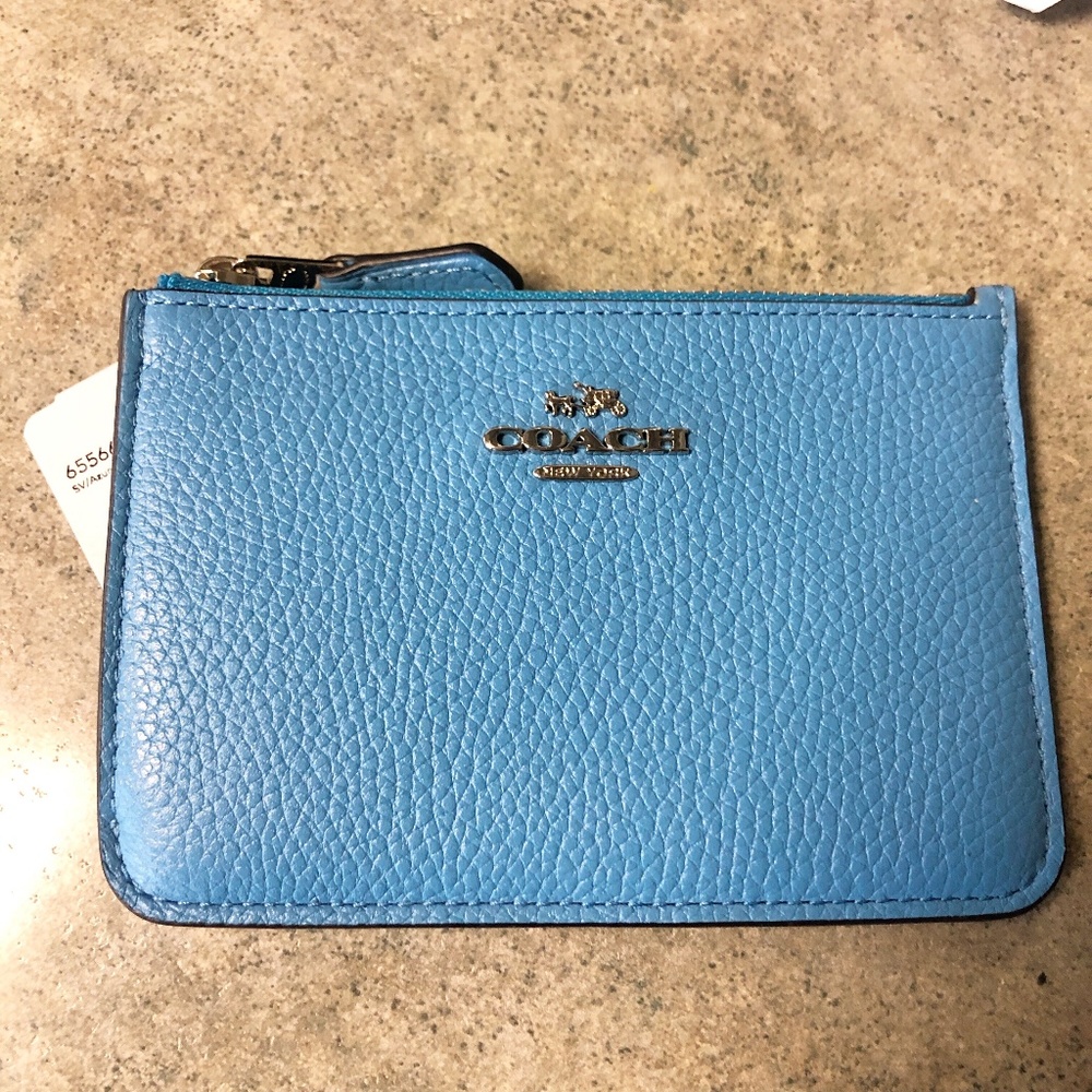 NWT COACH 65566 Key Pouch Leather Coin Case AZURE